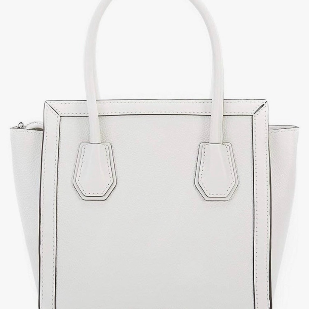 Michael Kors Mercer Woven Messenger Crossbody Top Handle Bag in Optic White